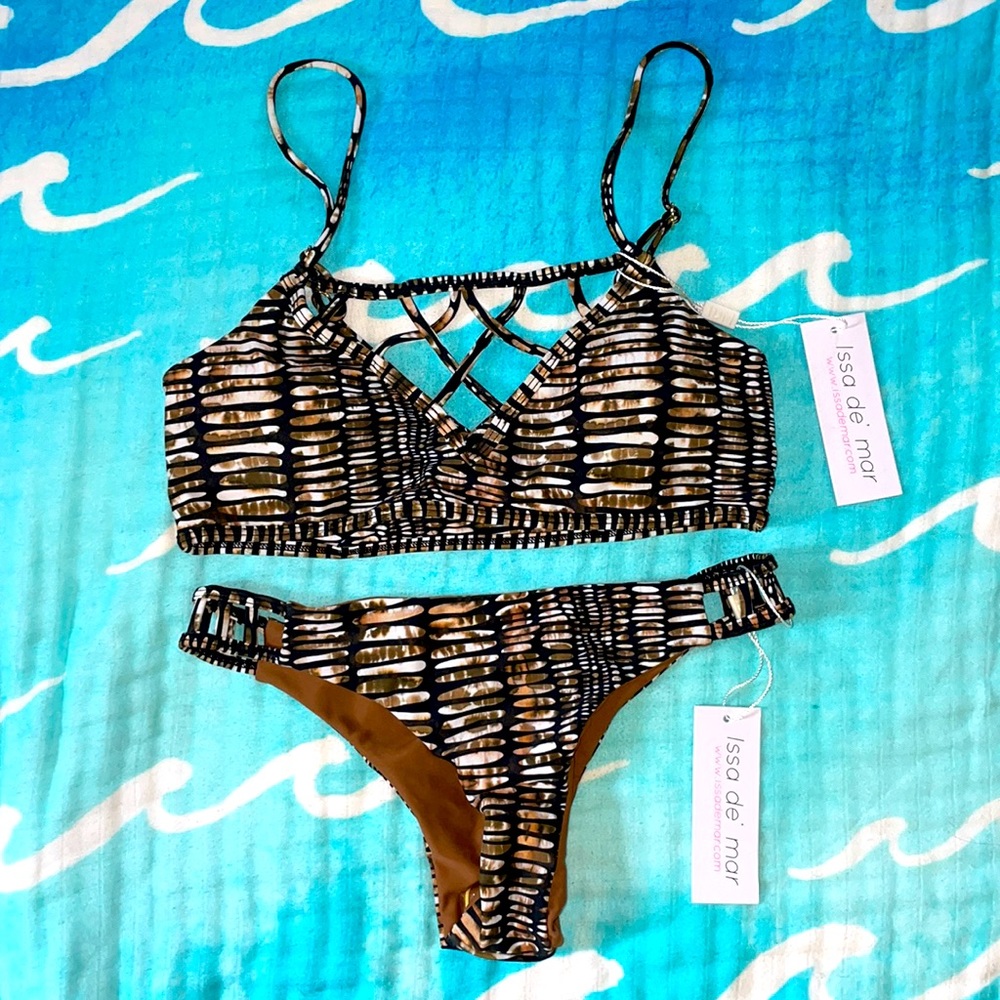 NWT Issa De’ Mar Hina top & Hina cut-out bottom bikini set in Pebble size Medium